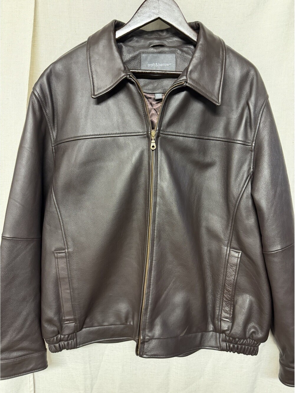 Croft & Barrow Men's Brown Leather Bomber Jacket Size XL